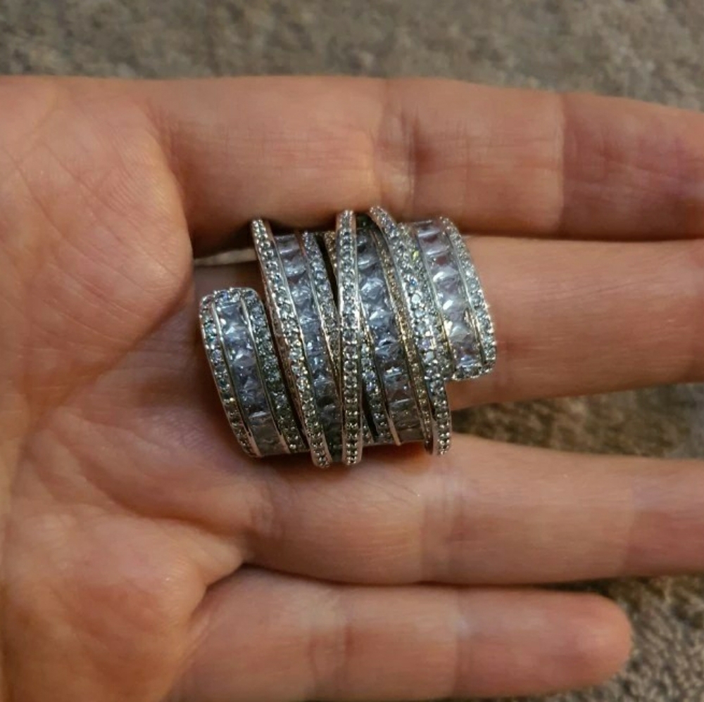 Simulated Diamonds Platinum Plated Ring - Picture 4 of 8